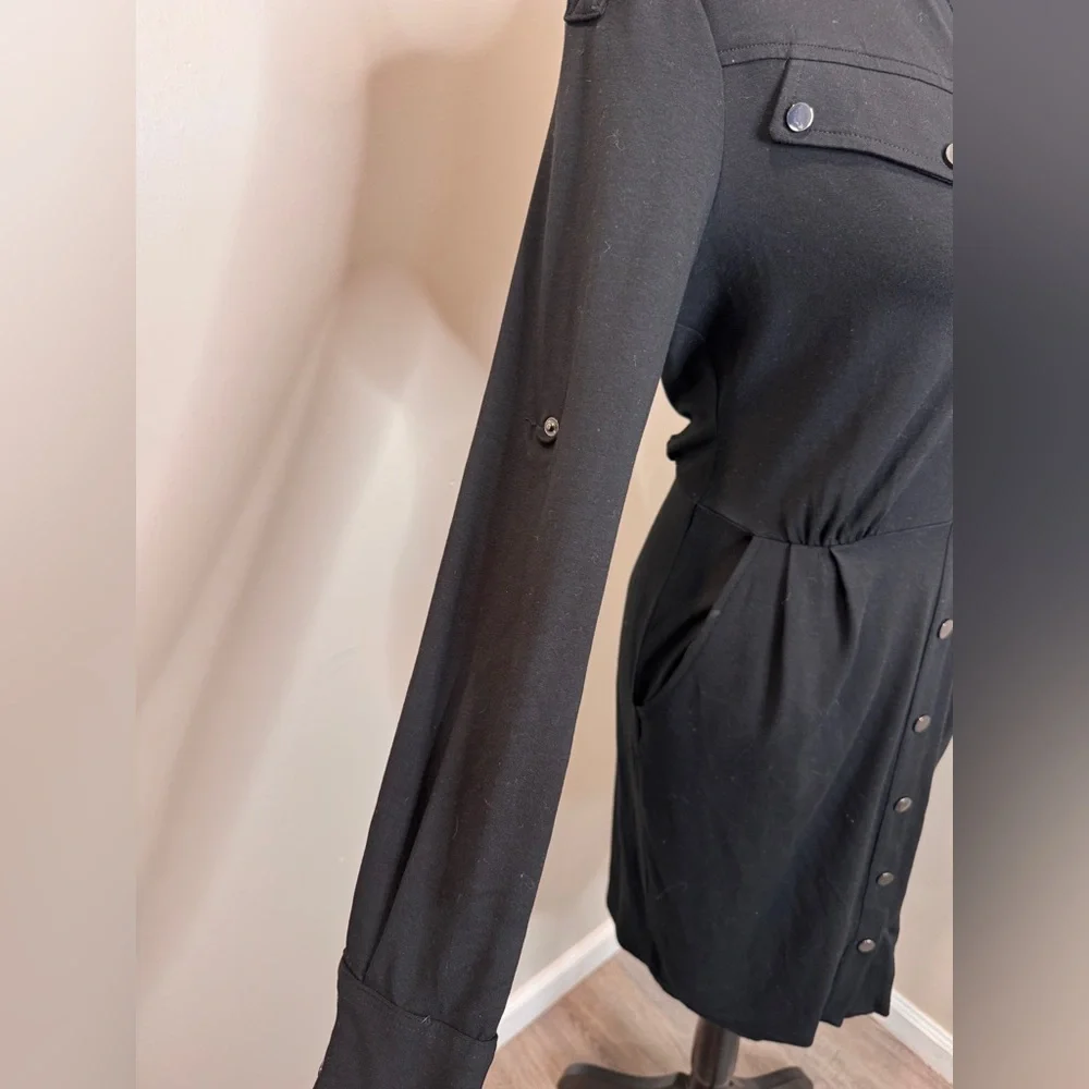 Cache Black Snap Front Shirt Dress‎ Military Style Epaulets Size 4